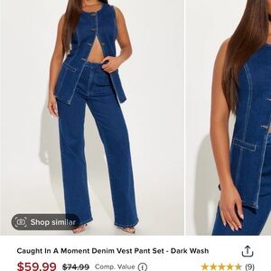 Fashion Nova Dark Wash Denim Vest Pant Set